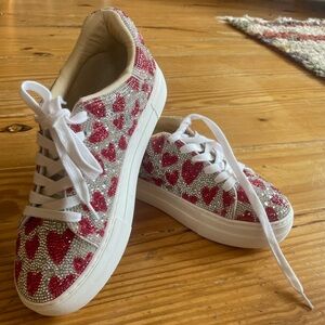 Betsey Johnson rhinestone red heart sneakers. Brand new! Size 8